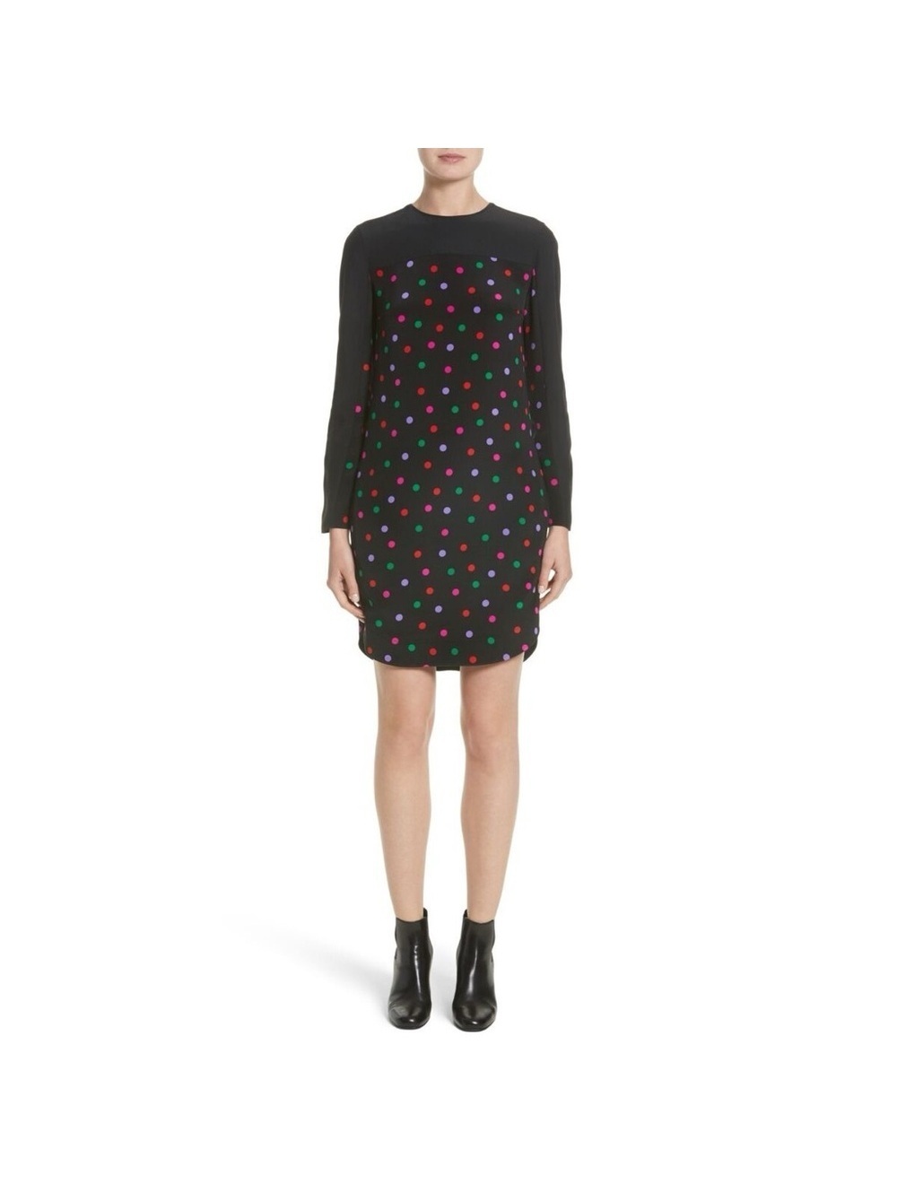 Akris Punto Long Sleeve Silk Dress, Multicolor Dot Size 8 New w/Tag $1,390